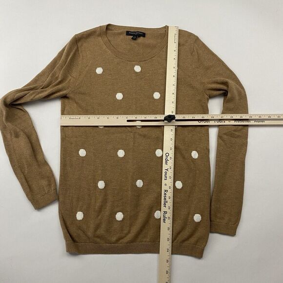Banana Republic Factory Brown White Polka Dot Crew Neck Sweater Cotton Rayon XS - Picture 2 of 9